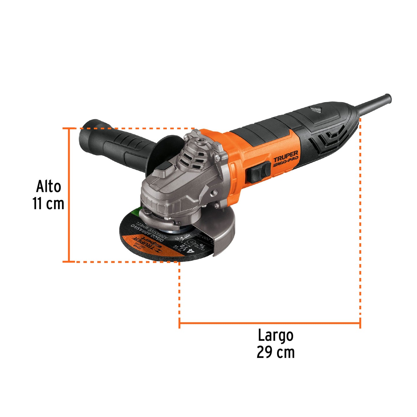 Esmeriladora Angular 4-1/2" 750W TRUPER ERGO PRO ERGO-4570 - Motor Balero Bolas Mango Ajustable