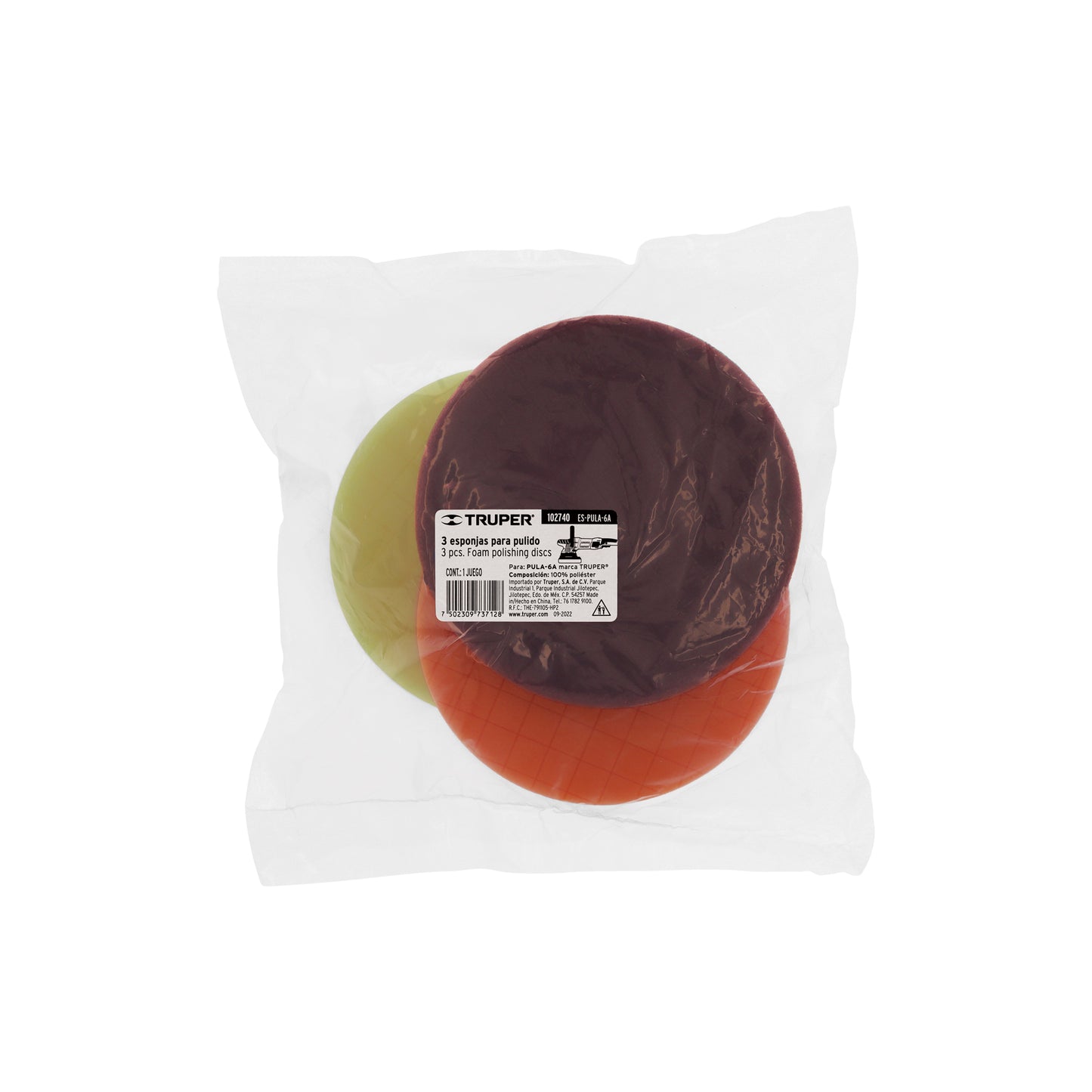 Juego de 3 esponjas para pulir de 6" hook and loop, TRUPER