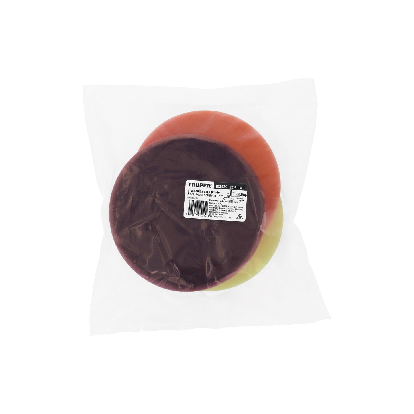 Juego de 3 esponjas para pulir de 7" hook and loop, TRUPER