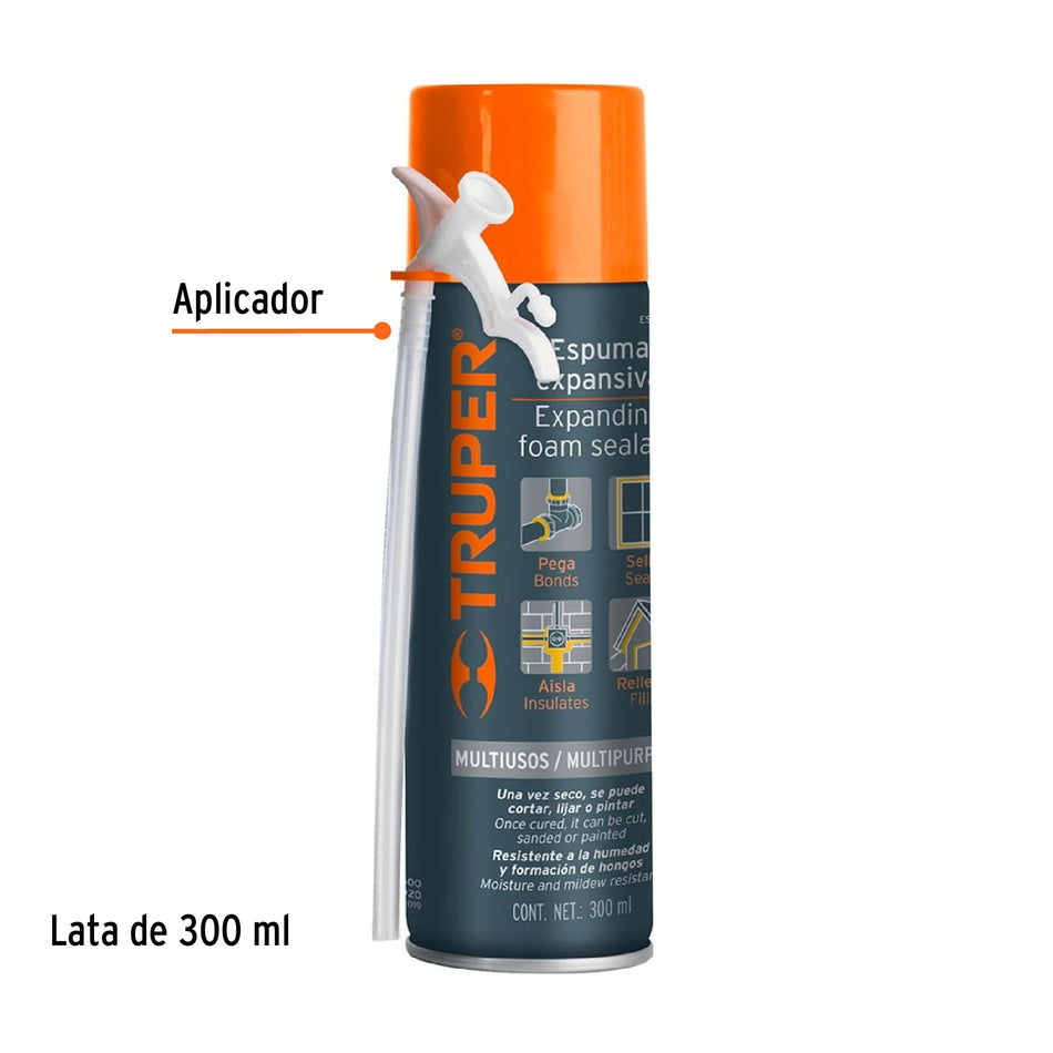 Espuma expansiva de 300 ml, Truper, Ventanas, Puertas, Laminas, Tubos