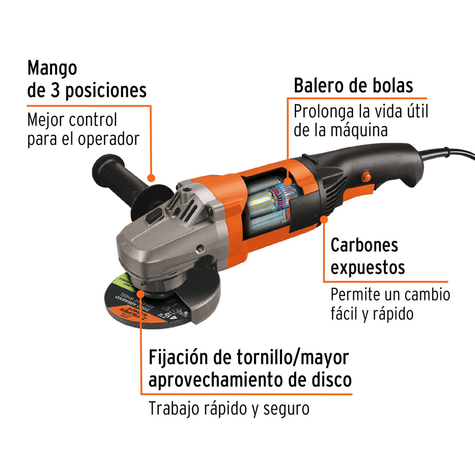 Esmeriladora angular 4-1/2" 1300 W, profesional, Truper