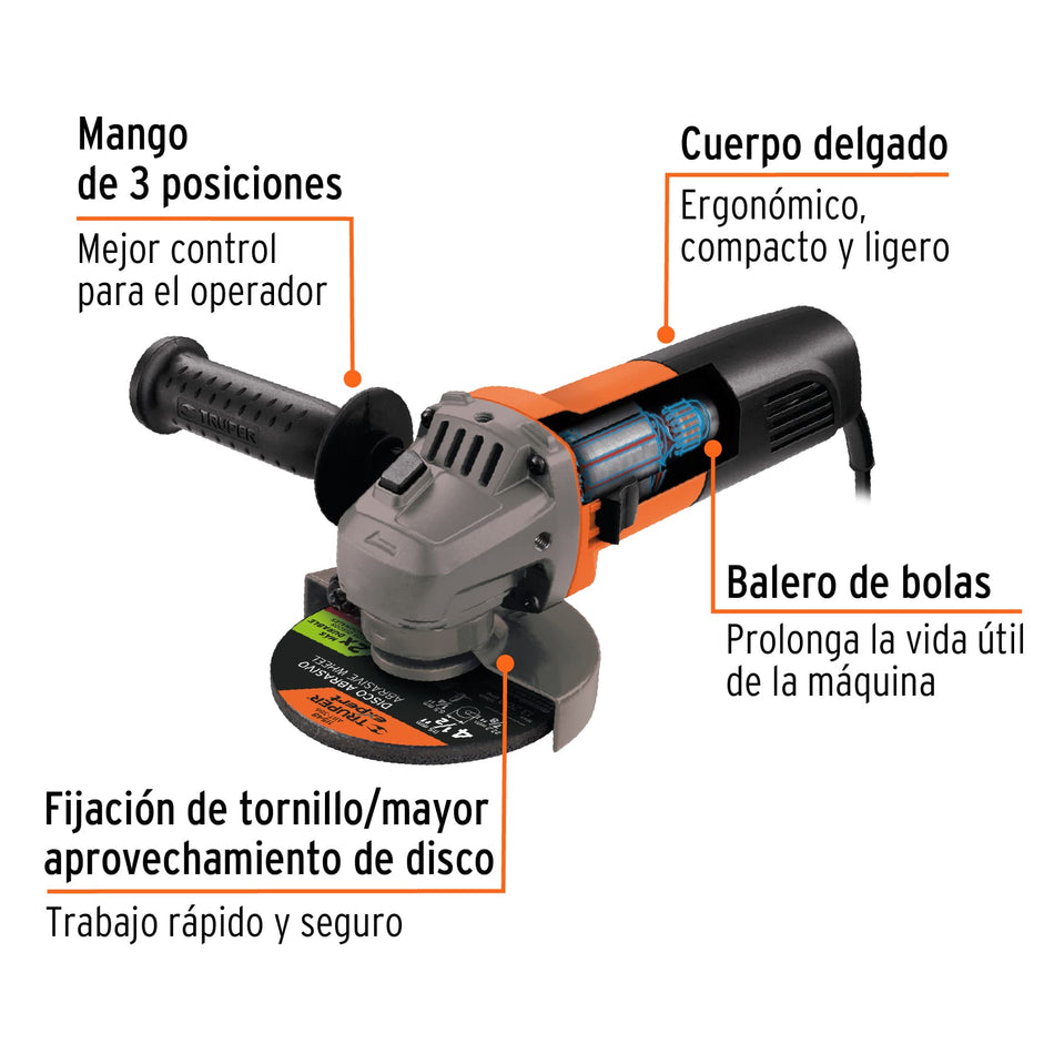 Esmeriladora angular 4-1/2" 700 W, profesional, Truper