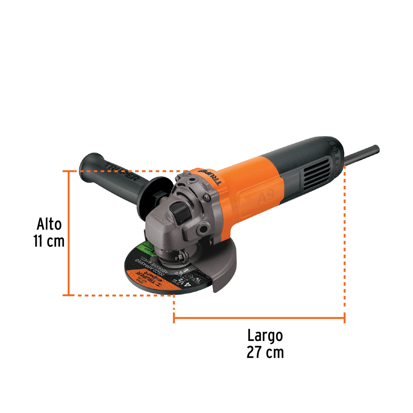 Esmeriladora Angular 4-1/2 Pulgadas 800W TRUPER PRO - Corta Acero, Ladrillo y Piedra - Motor Balero Bolas - ESMA-4-1/2A9