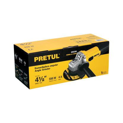Esmeriladora Angular PRETUL 4-1/2 Pulgadas 550W ESMA-4-1/2P5 - Motor Eficiente Mango Ajustable Uso Continuo