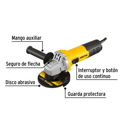 Esmeriladora Angular PRETUL 4-1/2 Pulgadas 550W ESMA-4-1/2P5 - Motor Eficiente Mango Ajustable Uso Continuo