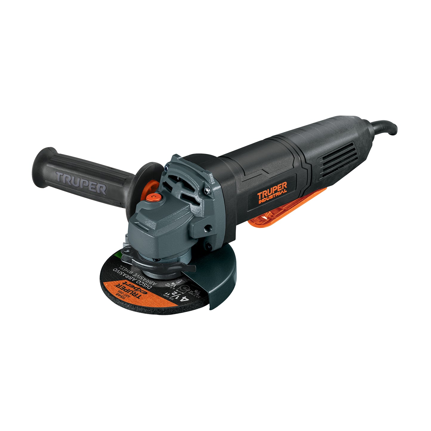 "Esmeriladora Angular TRUPER INDUSTRIAL 4.5" 850W - Motor Balero Bolas, Interruptor Paleta, Mango Ajustable - Corta y Esmerilar Acero, Ladrillo, Azulejo, Piedra - ESMA-4580PN"