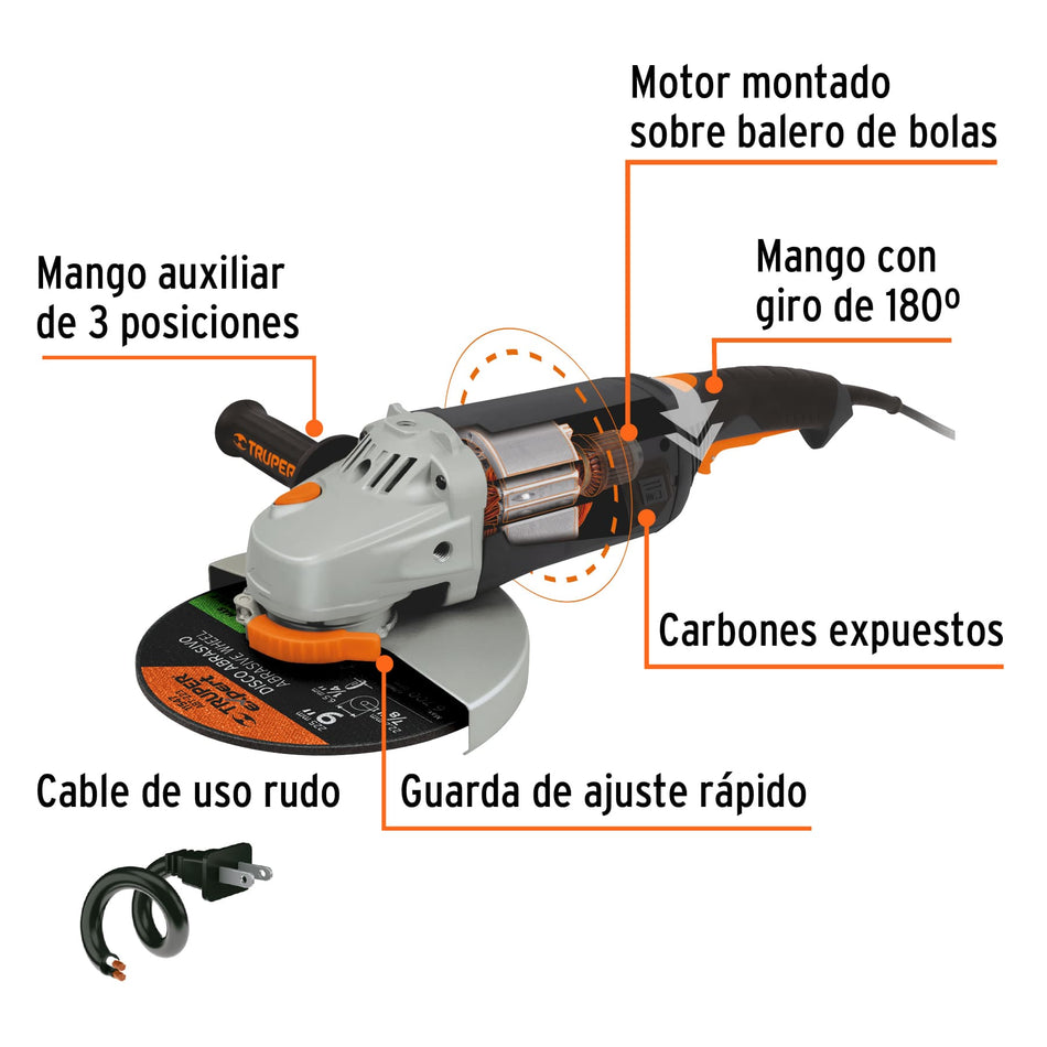 Esmeriladora angular 9" 2350 W, industrial, Truper