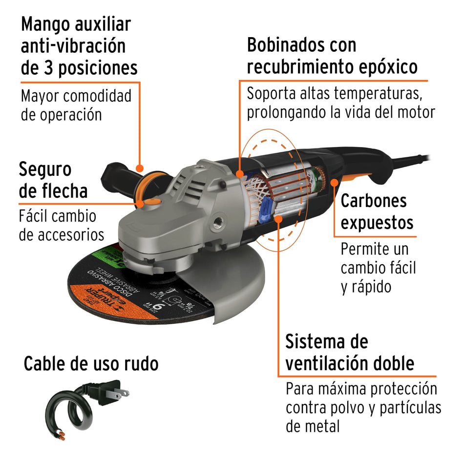 Esmeriladora angular 9" 2450 W, Truper Expert