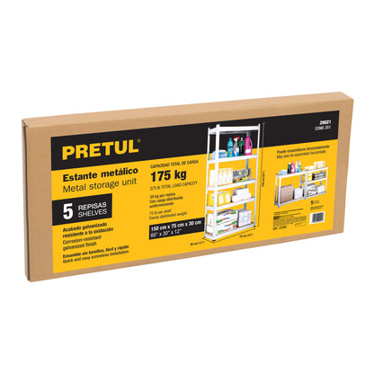 Estante Metálico PRETUL 5 Repisas MDF 35kg - Organizador Industrial Galvanizado Sin Tornillos 150x30x75cm - Solución Profesional para Optimizar Espacios de Almacenamiento