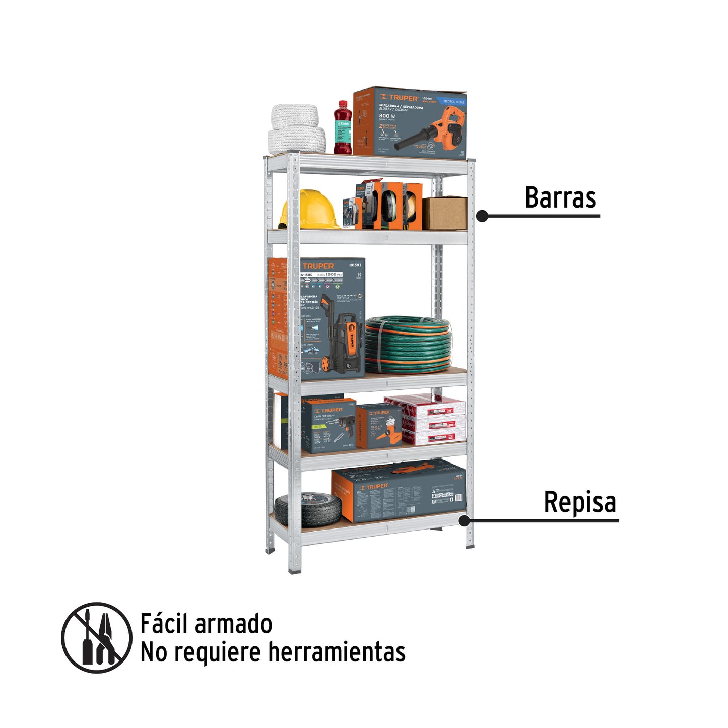 Estante Metálico PRETUL 5 Repisas MDF 35kg - Organizador Industrial Galvanizado Sin Tornillos 150x30x75cm - Solución Profesional para Optimizar Espacios de Almacenamiento