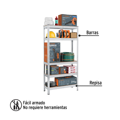Estante Metálico PRETUL 5 Repisas MDF 35kg - Organizador Industrial Galvanizado Sin Tornillos 150x30x75cm - Solución Profesional para Optimizar Espacios de Almacenamiento
