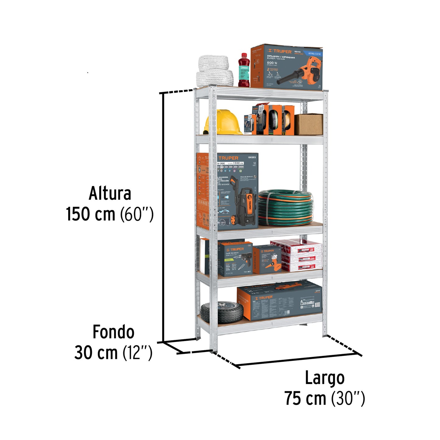 Estante Metálico PRETUL 5 Repisas MDF 35kg - Organizador Industrial Galvanizado Sin Tornillos 150x30x75cm - Solución Profesional para Optimizar Espacios de Almacenamiento