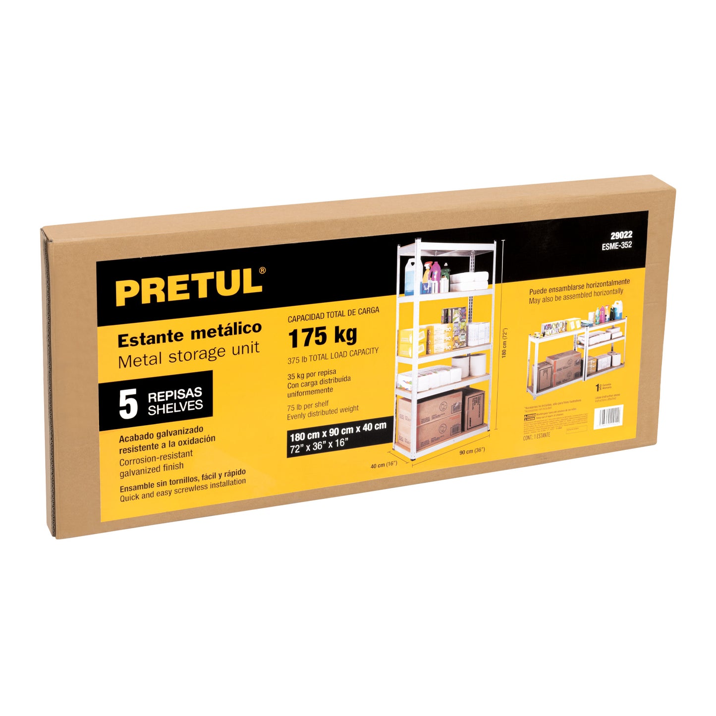 Estante Metálico Industrial PRETUL 5 Repisas MDF 35kg - Solución Profesional de Almacenamiento y Organización 180x40x90cm Sin Tornillos
