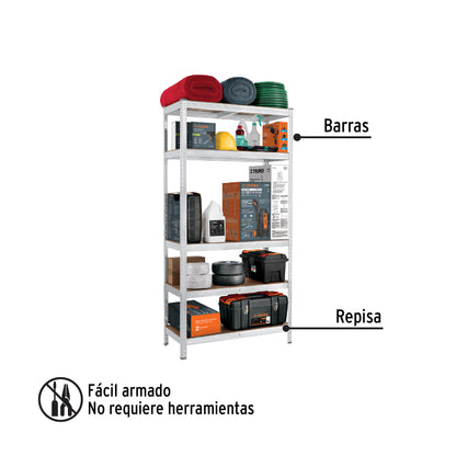 Estante Metálico Industrial PRETUL 5 Repisas MDF 35kg - Solución Profesional de Almacenamiento y Organización 180x40x90cm Sin Tornillos