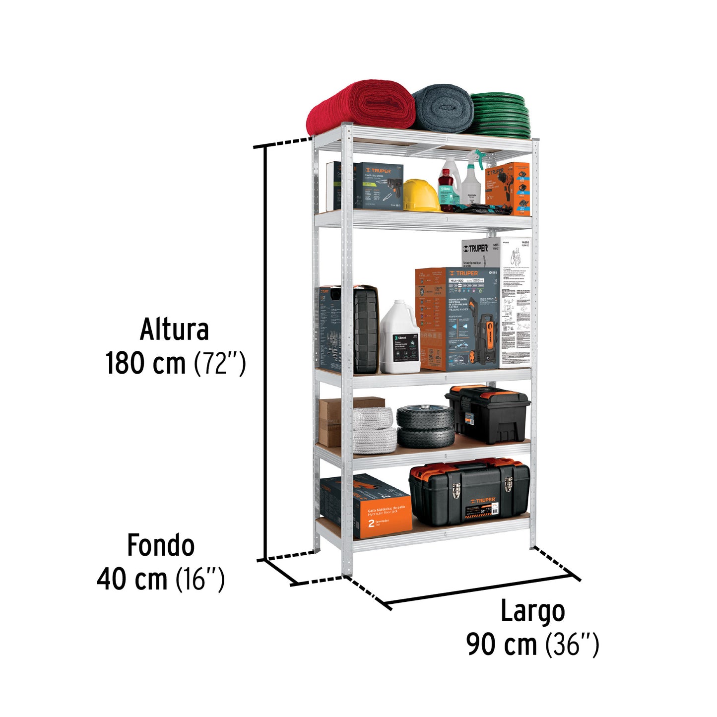 Estante Metálico Industrial PRETUL 5 Repisas MDF 35kg - Solución Profesional de Almacenamiento y Organización 180x40x90cm Sin Tornillos