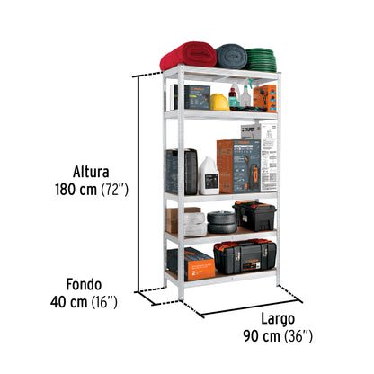 Estante Metálico Industrial PRETUL 5 Repisas MDF 35kg - Solución Profesional de Almacenamiento y Organización 180x40x90cm Sin Tornillos
