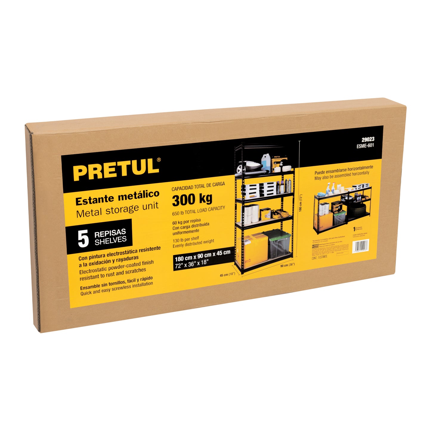 Estante Metálico PRETUL 5 Repisas MDP 180x45x90cm - Organiza y Optimiza Espacios sin Tornillos - Capacidad 60kg - ESME-601