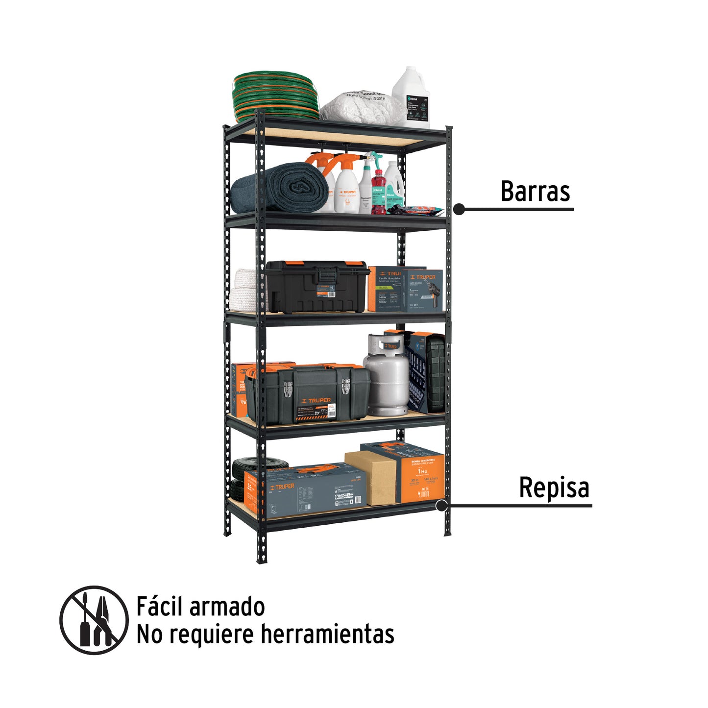 Estante Metálico PRETUL 5 Repisas MDP 180x45x90cm - Organiza y Optimiza Espacios sin Tornillos - Capacidad 60kg - ESME-601