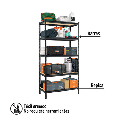 Estante Metálico PRETUL 5 Repisas MDP 180x45x90cm - Organiza y Optimiza Espacios sin Tornillos - Capacidad 60kg - ESME-601