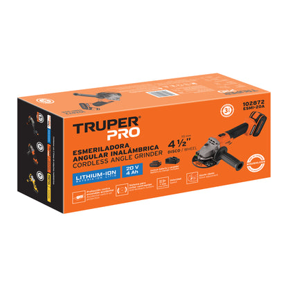Esmeriladora Angular 4.5 Pulgadas 20V Brushless TRUPER PRO ESMI-20A - Batería 4Ah Incluida