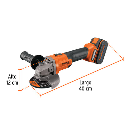 Esmeriladora Angular 4.5 Pulgadas 20V Brushless TRUPER PRO ESMI-20A - Batería 4Ah Incluida