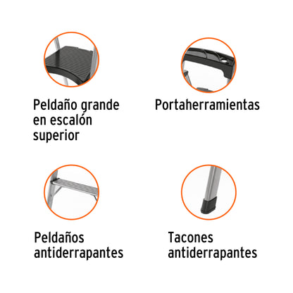 Escalera Tubular Plegable Aluminio 2 Peldaños Truper ESTU-2A - Solución Segura para Trabajos en Altura hasta 1.68m - Antiderrapante Ligera Portátil