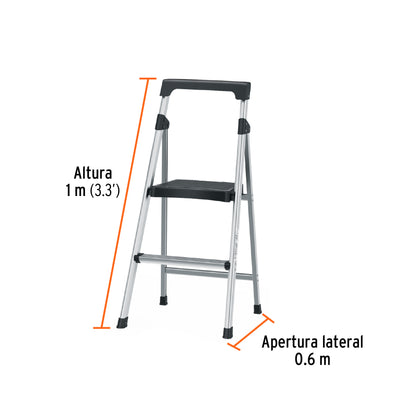 Escalera Tubular Plegable Aluminio 2 Peldaños Truper ESTU-2A - Solución Segura para Trabajos en Altura hasta 1.68m - Antiderrapante Ligera Portátil