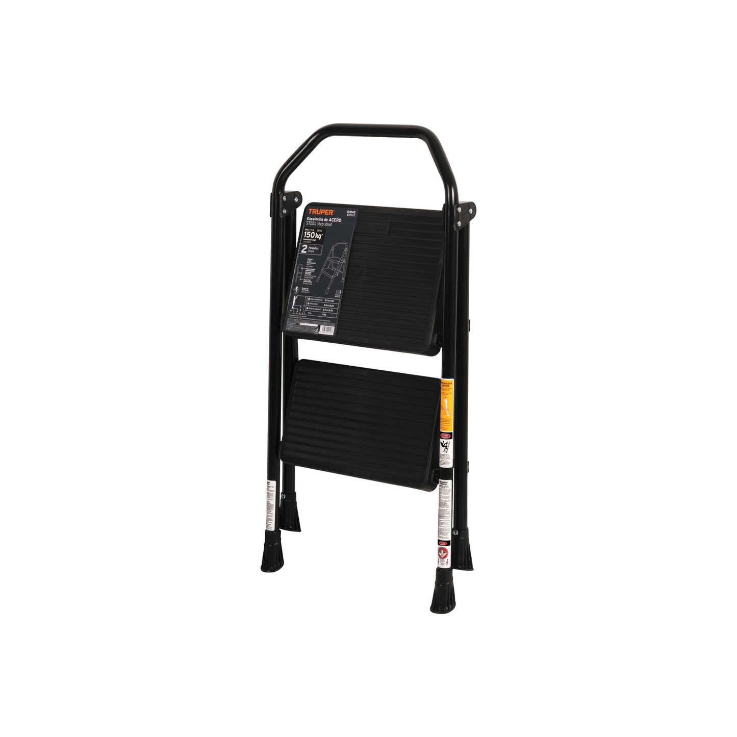 Escalera Tubular Plegable 2 Peldaños Truper ESTU-2 - Antiderrapante con Barandal Ergonómico para Trabajos en Altura Seguros y Cómodos