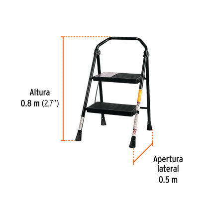 Escalera Tubular Plegable 2 Peldaños Truper ESTU-2 - Antiderrapante con Barandal Ergonómico para Trabajos en Altura Seguros y Cómodos
