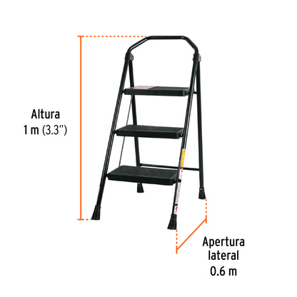 Escalera Tubular Plegable TRUPER 3 Peldaños Antiderrapantes - Solución Compacta para Trabajos en Altura Seguros - Acero Resistente con Barandal Ergonómico