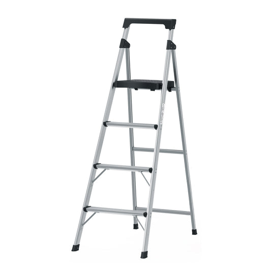 Escalera Tubular Plegable Aluminio 4 Peldaños Truper ESTU-4A - Solución Segura para Trabajos en Altura hasta 1.68m - Antiderrapante con Bloqueo de Seguridad
