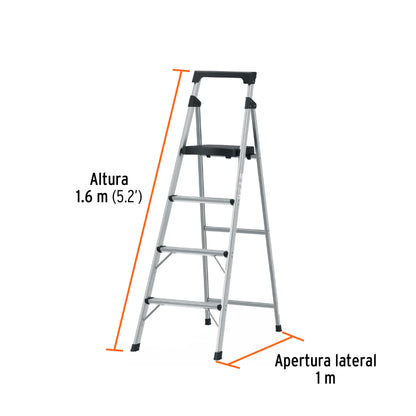 Escalera Tubular Plegable Aluminio 4 Peldaños Truper ESTU-4A - Solución Segura para Trabajos en Altura hasta 1.68m - Antiderrapante con Bloqueo de Seguridad