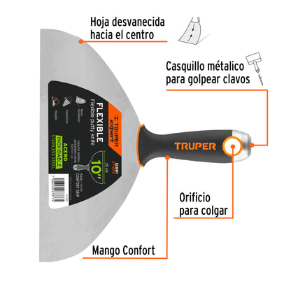 Espátula Flexible 10 Pulgadas Acero Inoxidable ET-10FX EXPERT - Comfort Grip Anticorrosión para Trabajos de Precisión