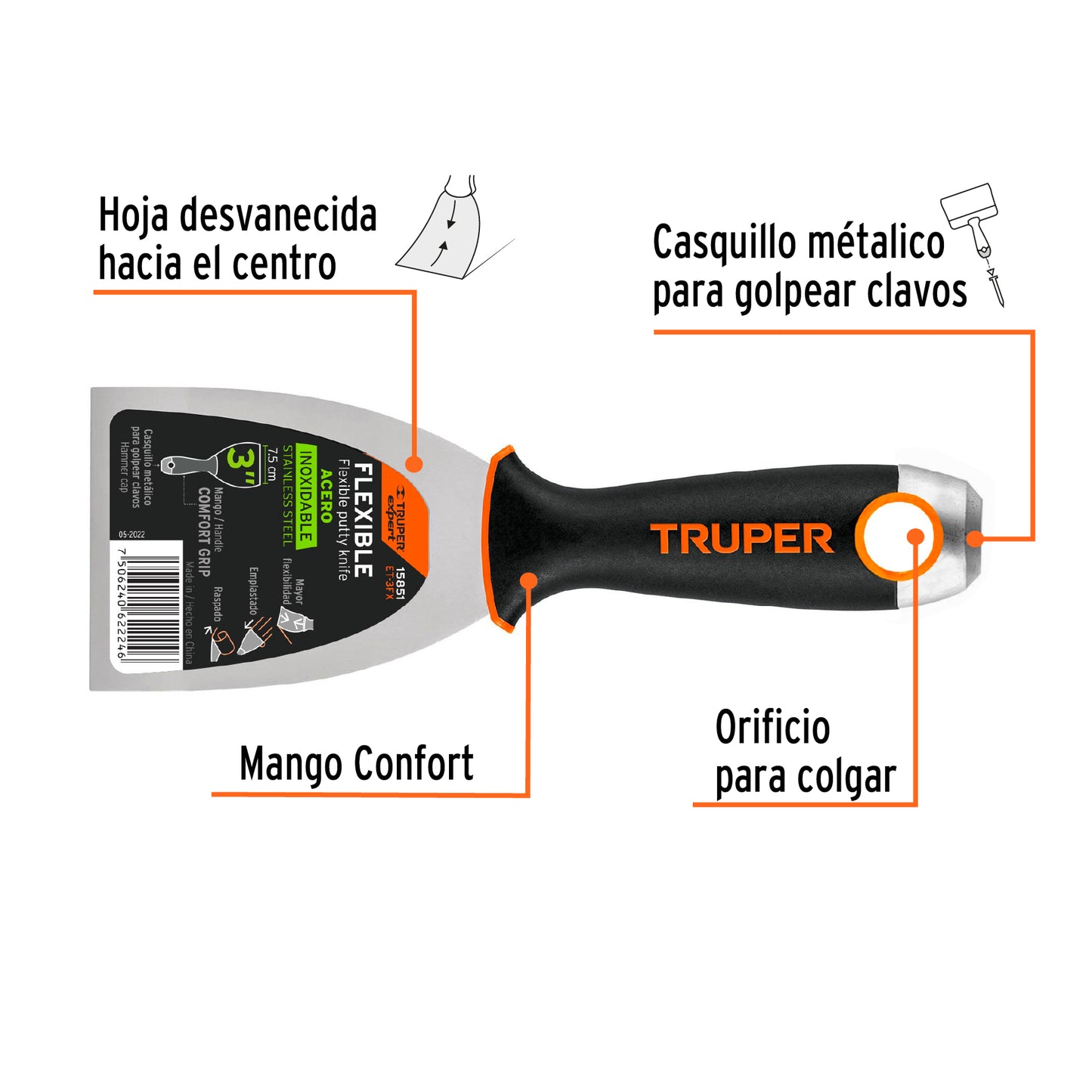 Espátula Flexible 3 Pulgadas ET-3FX Acero Inoxidable EXPERT - Solución Profesional para Trabajos de Precisión y Acabados Perfectos