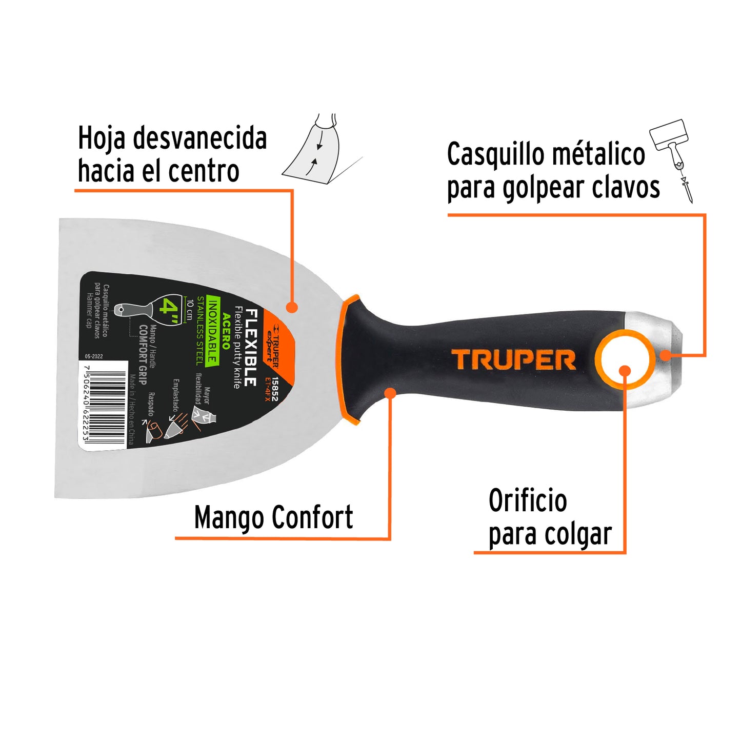 Espátula Flexible 4 Pulgadas Acero Inoxidable ET-4FX EXPERT - Comfort Grip Anticorrosión para Aplicación Precisa de Masilla y Acabados Profesionales