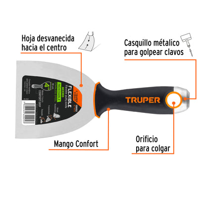 Espátula Flexible 4 Pulgadas Acero Inoxidable ET-4FX EXPERT - Comfort Grip Anticorrosión para Aplicación Precisa de Masilla y Acabados Profesionales
