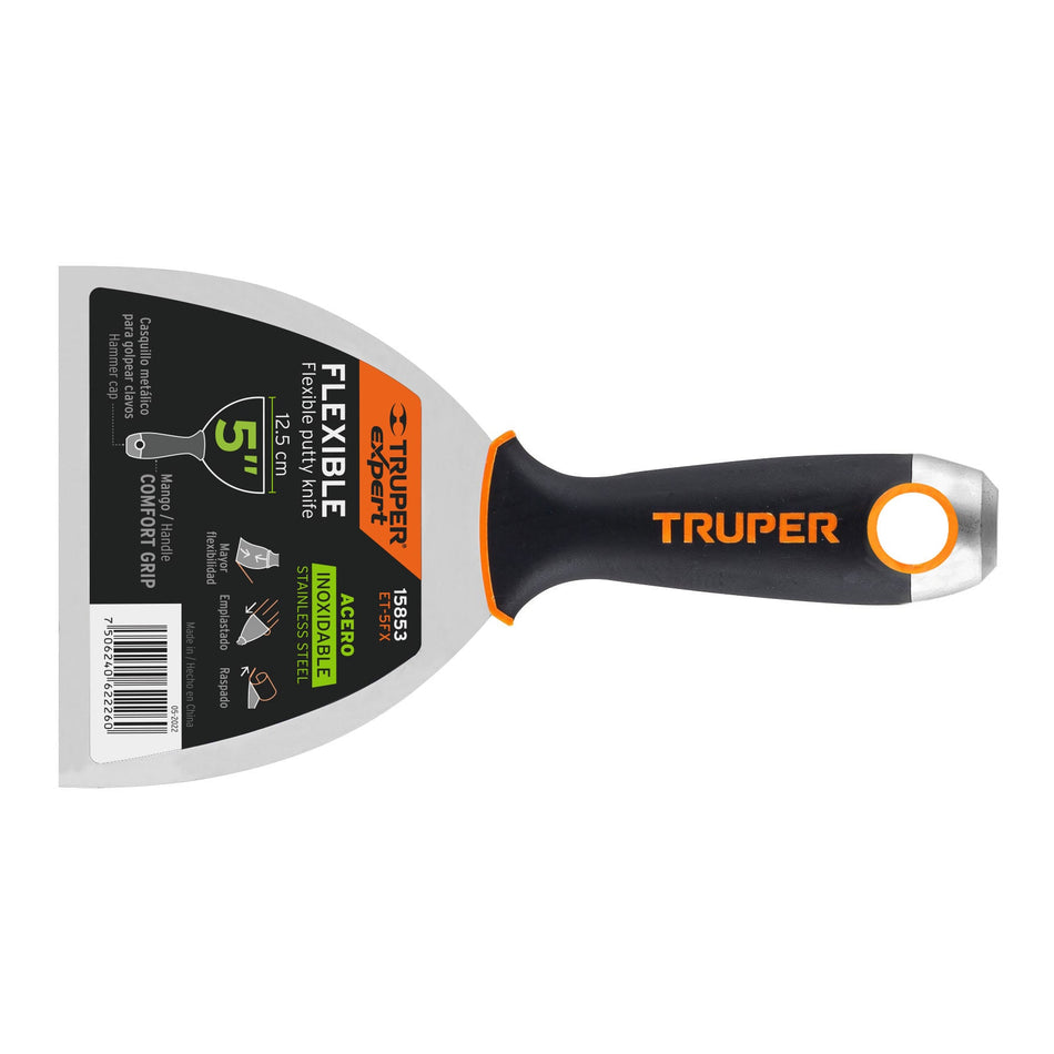 Espátula Flexible 5 Pulgadas Acero Inoxidable ET-5FX EXPERT - Comfort Grip Antideslizante para Aplicación Precisa de Masilla y Reparaciones Profesionales