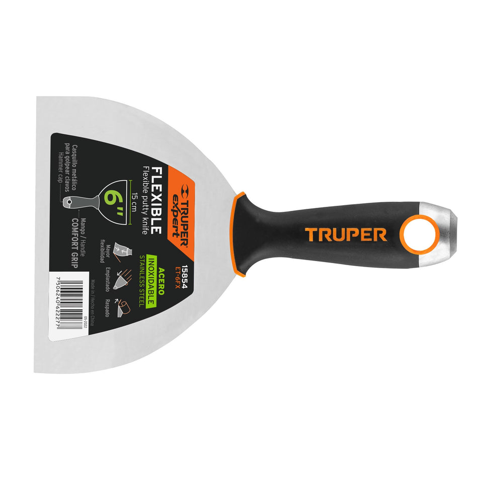 Espátula Flexible 6" Acero Inoxidable ET-6FX EXPERT - Comfort Grip Antideslizante para Trabajos de Precisión y Acabados Profesionales