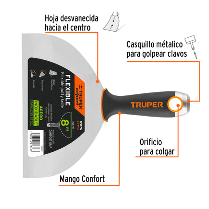 Espátula Flexible 8 Pulgadas ET-8FX EXPERT - Acero Inoxidable Anticorrosión para Acabados Perfectos en Construcción y Remodelación