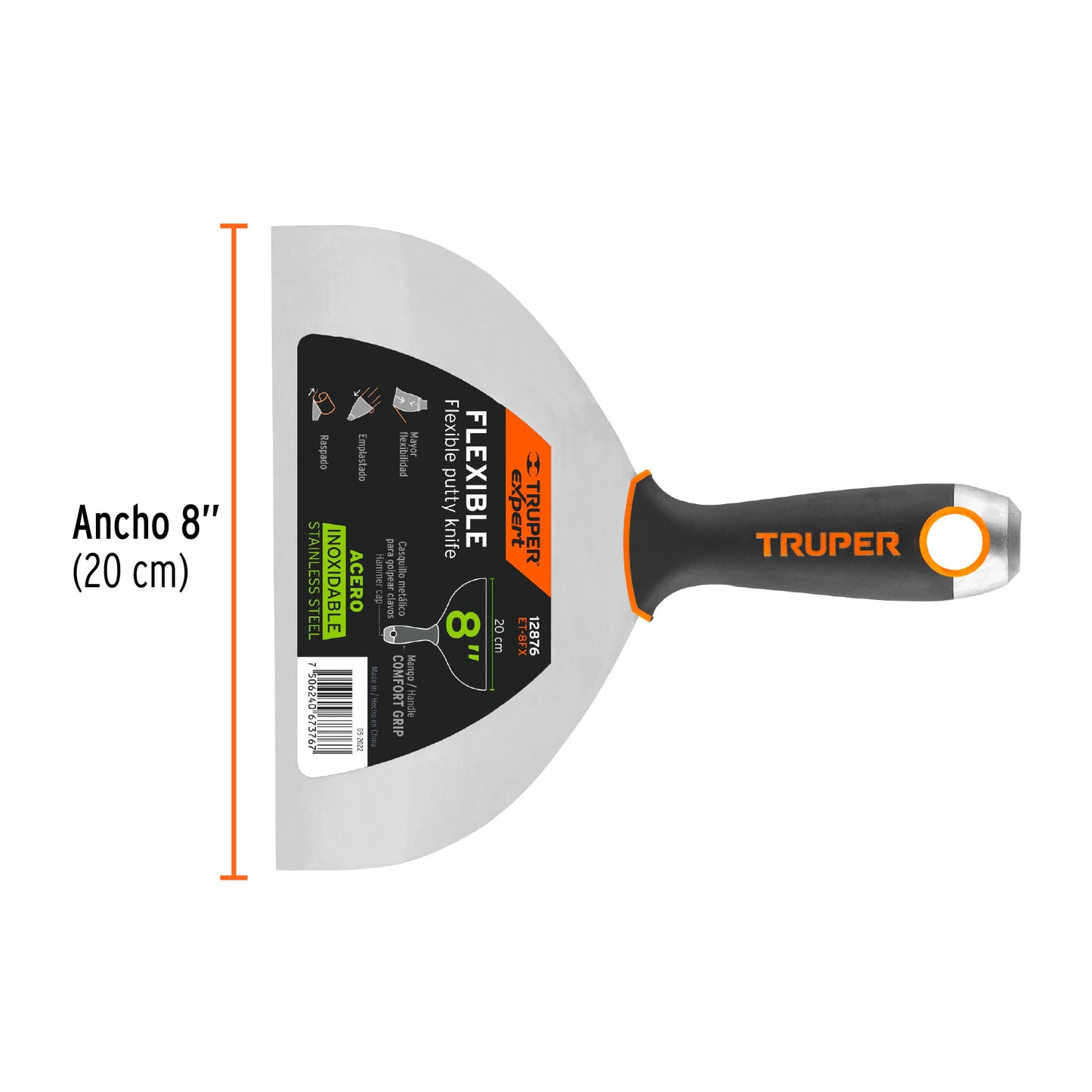 Espátula Flexible 8 Pulgadas ET-8FX EXPERT - Acero Inoxidable Anticorrosión para Acabados Perfectos en Construcción y Remodelación