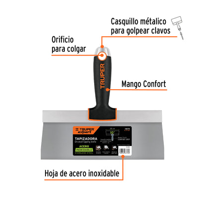 Espátula Tapizadora 10 Pulgadas Acero Inoxidable ETA-10X Truper Expert - Herramienta Profesional Anti-Corrosión para Tapicería y Acabados Perfectos