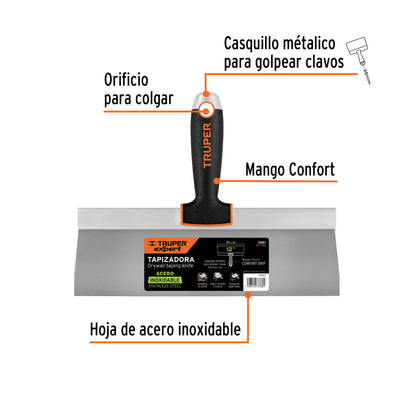 Espátula Tapizadora Profesional 12 Pulgadas Acero Inoxidable ETA-12X - Truper Expert Anticorrosión Mango Ergonómico para Tapicería y Acabados