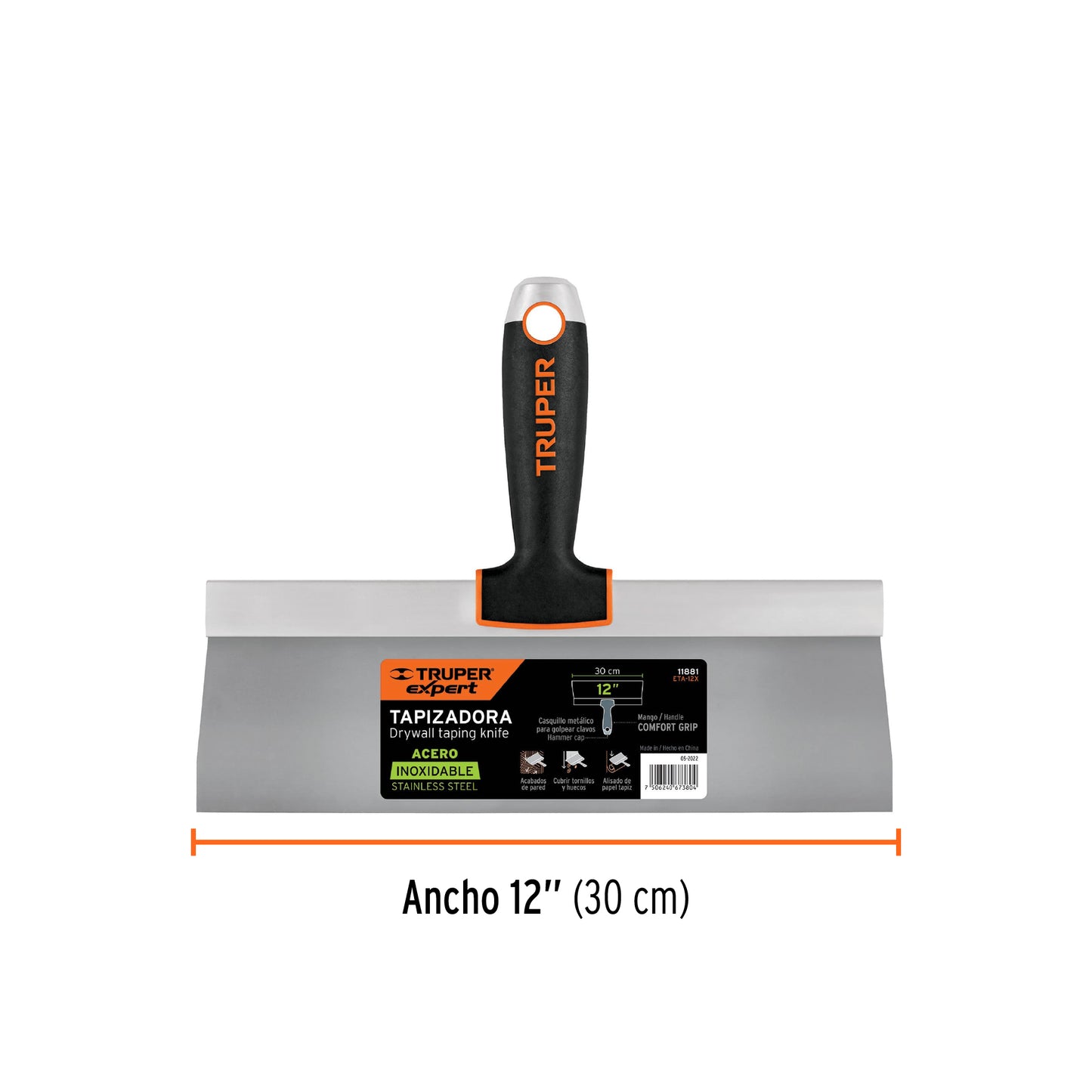 Espátula Tapizadora Profesional 12 Pulgadas Acero Inoxidable ETA-12X - Truper Expert Anticorrosión Mango Ergonómico para Tapicería y Acabados