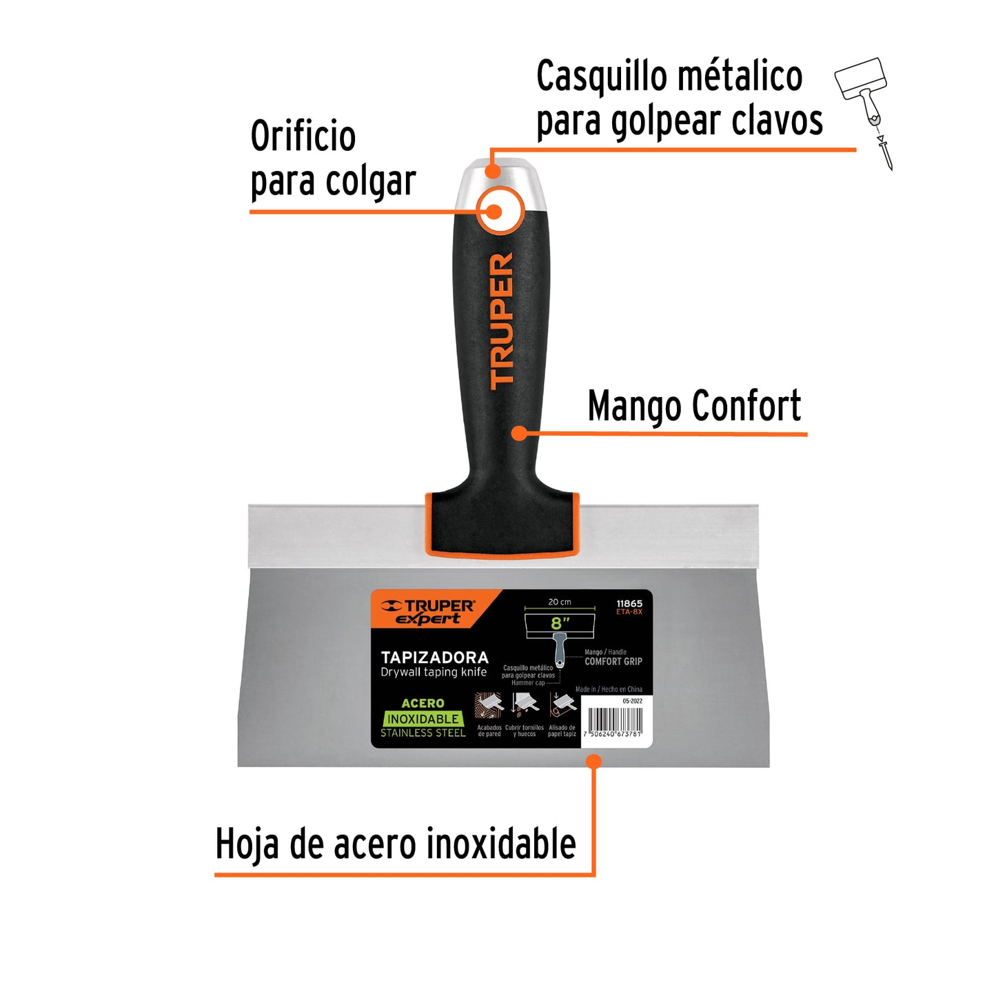 Espátula Tapizadora 8 Pulgadas ETA-8X Truper Expert - Acero Inoxidable Anticorrosión para Tapicería Profesional