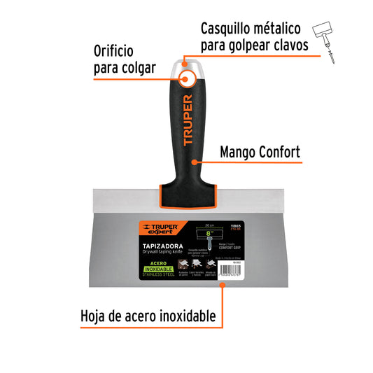 Espátula Tapizadora 8 Pulgadas ETA-8X Truper Expert - Acero Inoxidable Anticorrosión para Tapicería Profesional