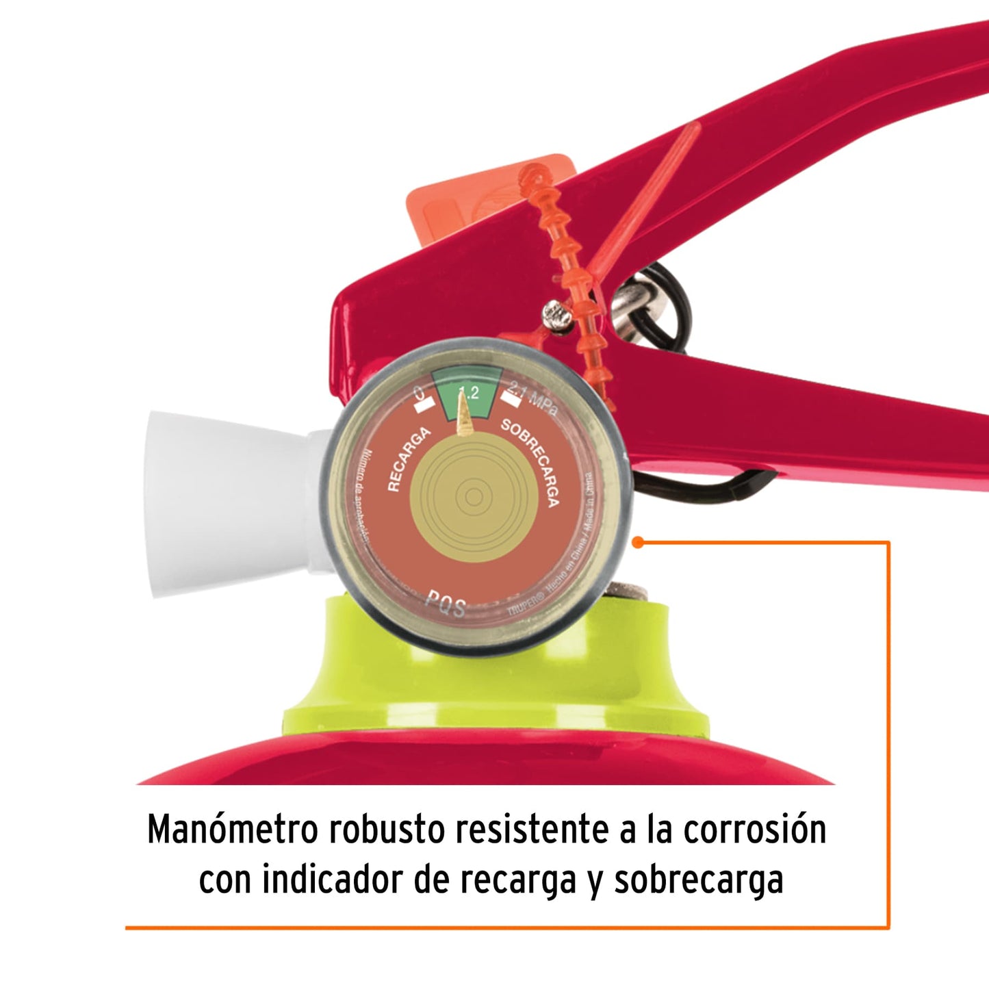 Extintor portátil recargable de 1 kg con polvo tipo ABC marca TRUPER. Ideal para uso doméstico e industrial.