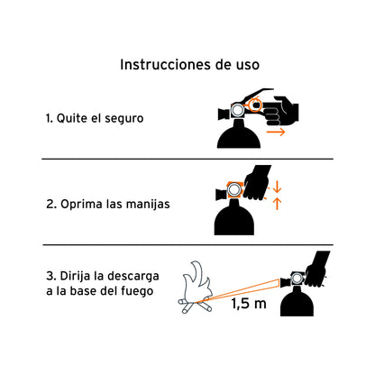 Extintor portátil recargable de 1 kg con polvo tipo ABC marca TRUPER. Ideal para uso doméstico e industrial.