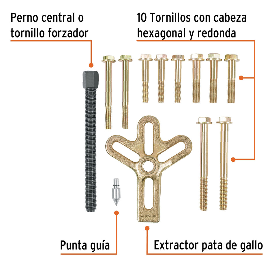 Extractor pata de gallo, 13 piezas, Truper, Mecanica.