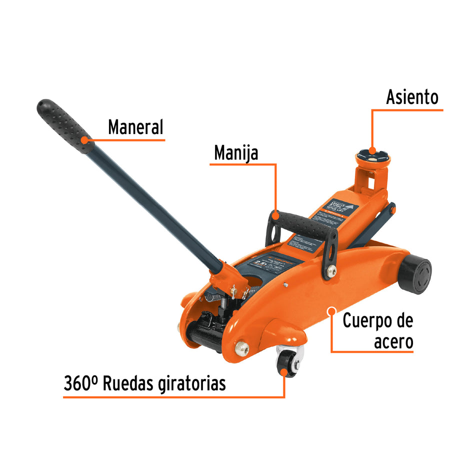 Gato Hidráulico de Patín 2.5 Toneladas GAPA-250 - Elevación Rápida con Ruedas y Maletín - Solución Profesional para Talleres Mecánicos