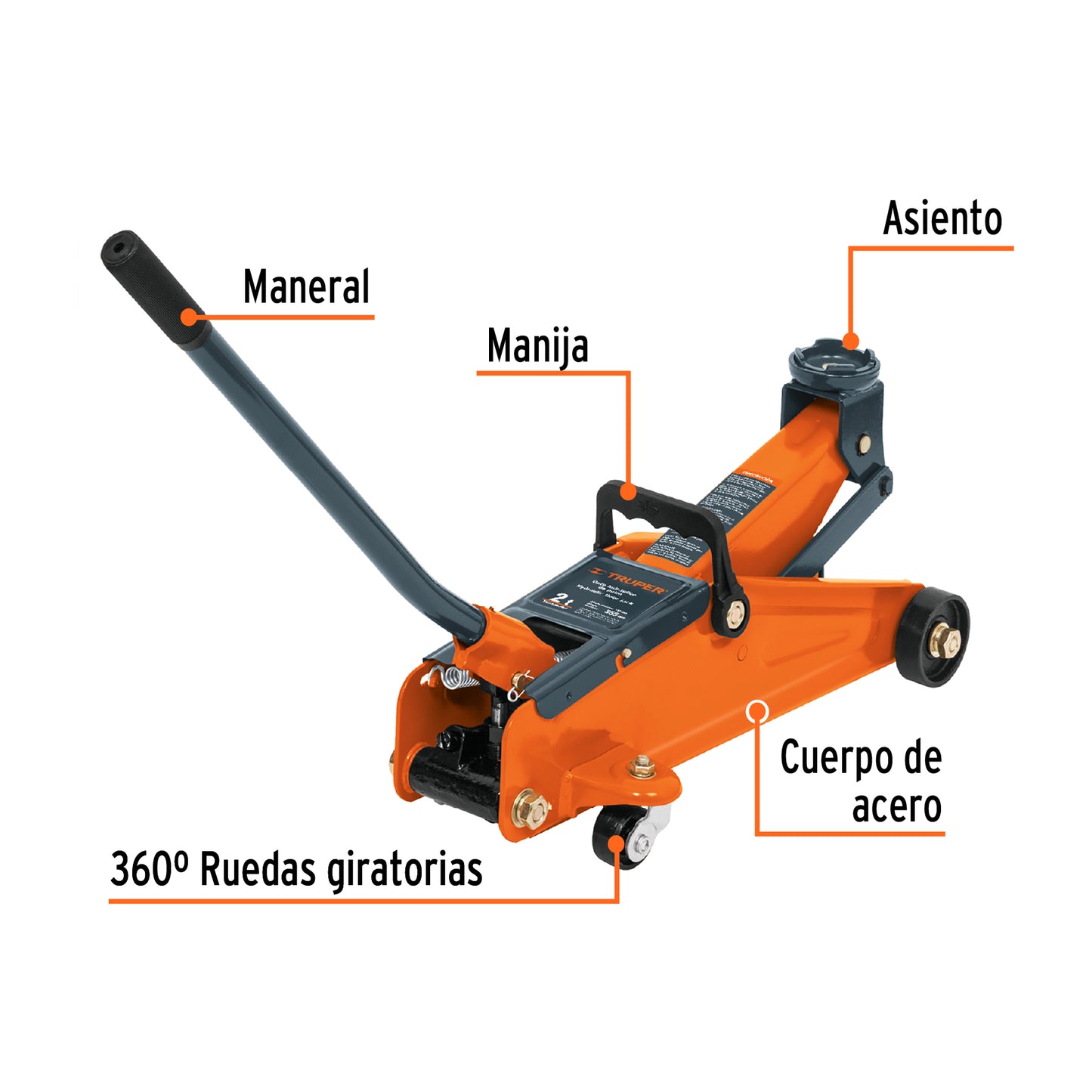 Gato Hidráulico de Patín 2 Toneladas Truper GAPA-2M - Levantamiento Seguro de Vehículos con Ruedas Giratorias y Válvula de Seguridad